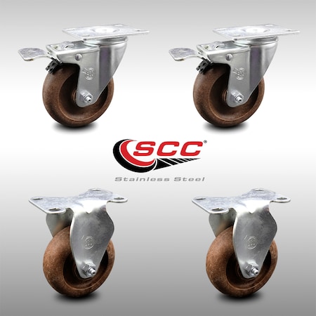 Service Caster 4 Inch SS High Temp Glass Filled Nylon Top Plate Caster Lock Brake 2 Rigid, 2PK SCC-SSTTL20S414-GFNSHT-2-R-2